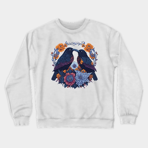 Floral Crow Couple Crewneck Sweatshirt by ElMass